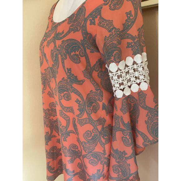 Voom by Joy Han Womens Mini Boho Dress X SMALL Paisley Coral Crochet Retro 70s - Picture 10 of 11